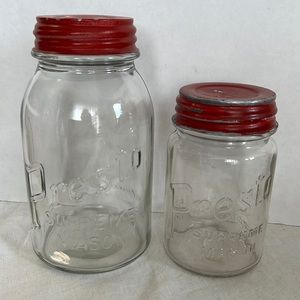 2 1930s Presto Supreme canning jars with Ball self sealing lid.